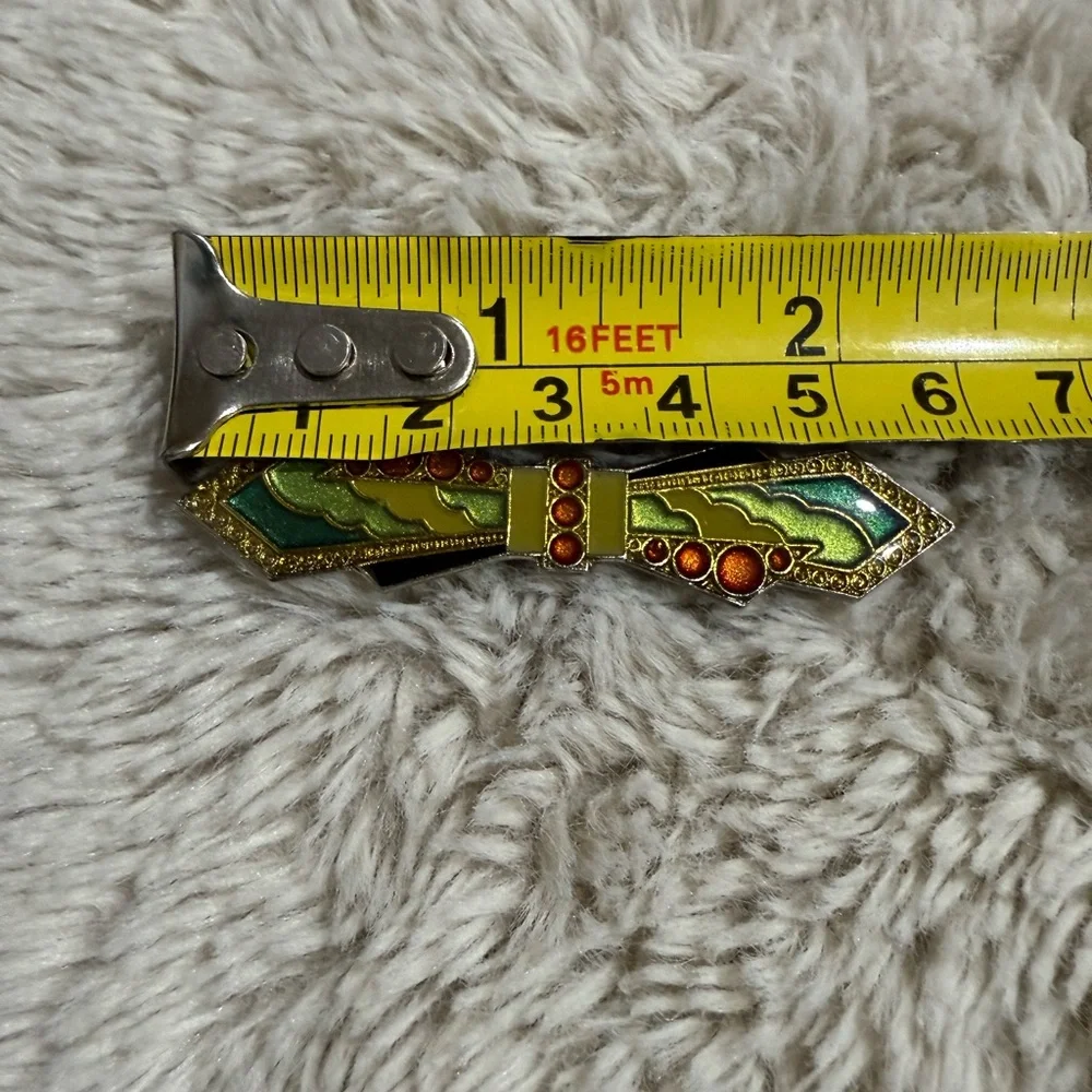 Vintage Art Deco Enamel Resin Gold Tone Bow Geometric‎ Bar Brooch